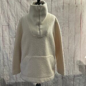Land's End Women's Size Large Ivory Faux Sherpa Quarter Zip Heavy Fleece